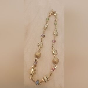 Gold Elephant Charm Ankle Bracelet with Multicolor Crystal Accents